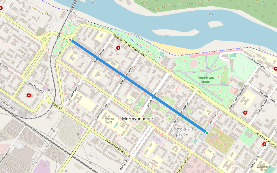 Коммунистический проспект walking route map in Mezhdurechensk