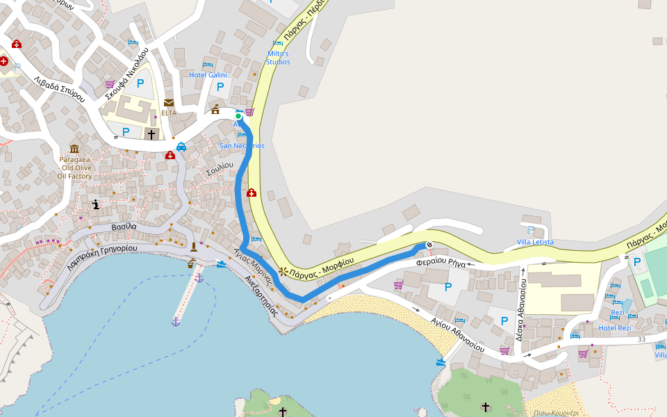 Αγίας Μαρίνας walking route map in Parga