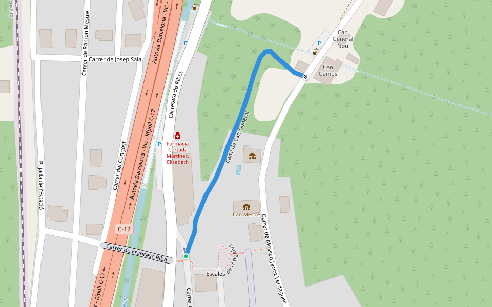 Camí de Can General walking route map in Figaró-Montmany