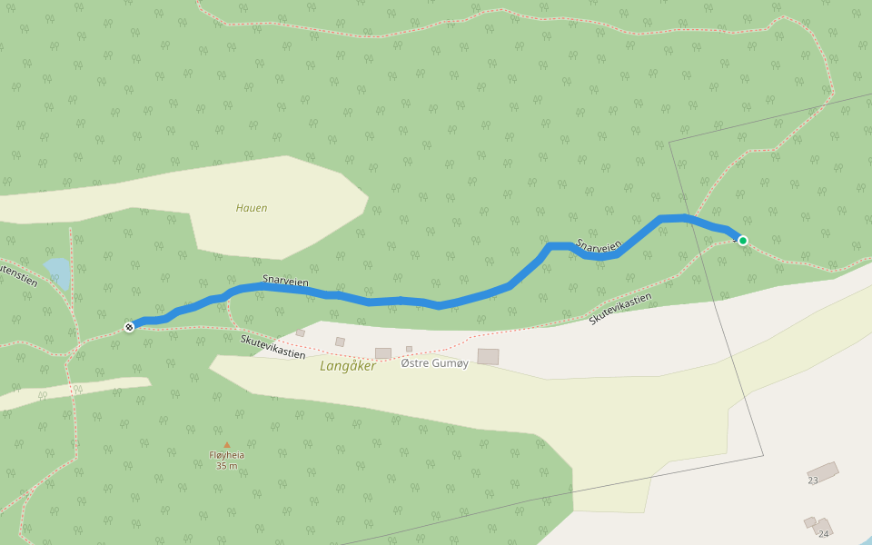 Snarveien walking route map in Valle
