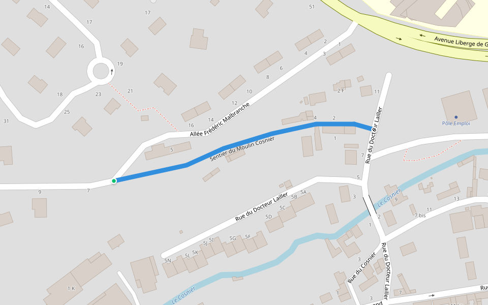 Sentier du Moulin Cosnier walking route map in Bernay