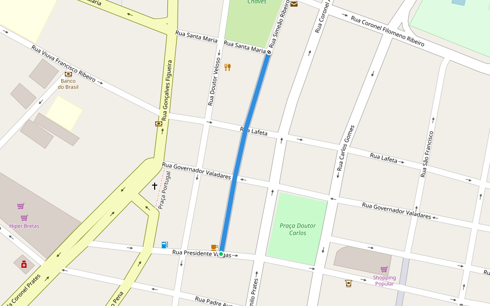 Rua Simeão Ribeiro walking route map in Montes Claros