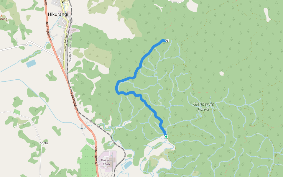 Marua Road walking route map in Glenbervie Forest