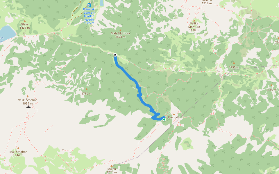 Dom pri Krnskih jezerih - Prehodci (mulatjera) walking route map in Krn