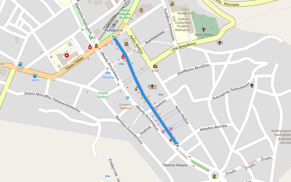 25ης Μαρτίου walking route map in Kalavrita