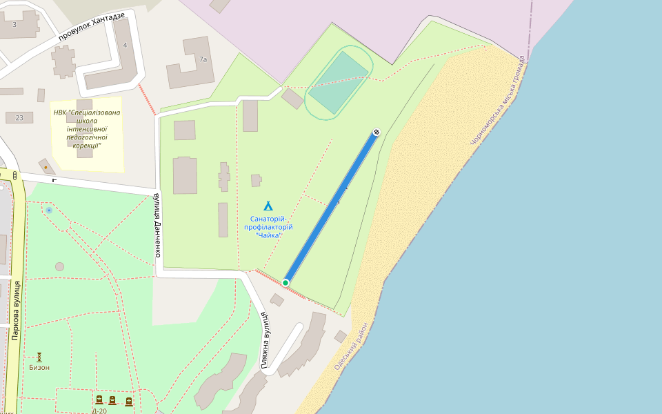 Пляжна вулиця walking route map in Chornomorsk