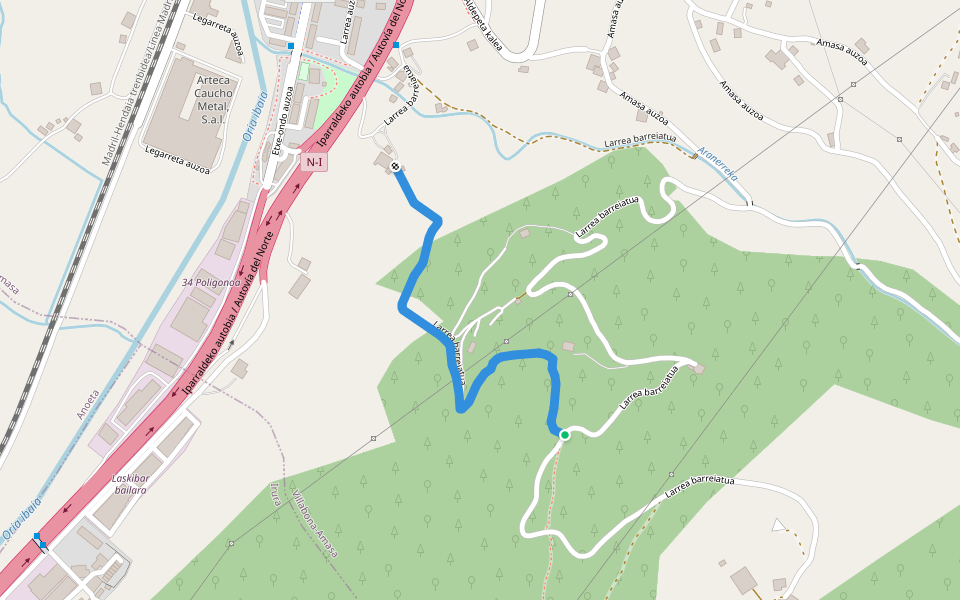 Larrea barreiatua walking route map in Villabona