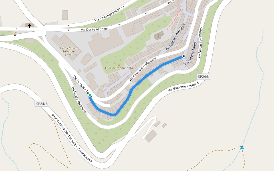 Via Ludovico Ariosto walking route map in Centuripe