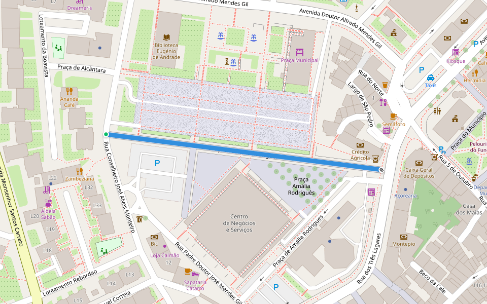 Praça de Amália Rodrigues walking route map in Covilhã