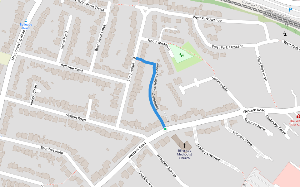 Footpath 7 Gooseberry Green walking route map in Billericay