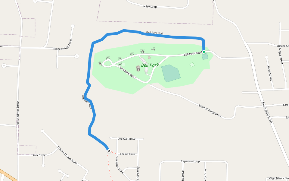 Bell Park Trail walking route map in Greenwood