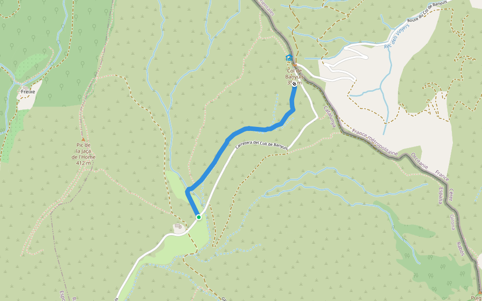 Carretera Vella del Coll de Banyuls walking route map in Espolla