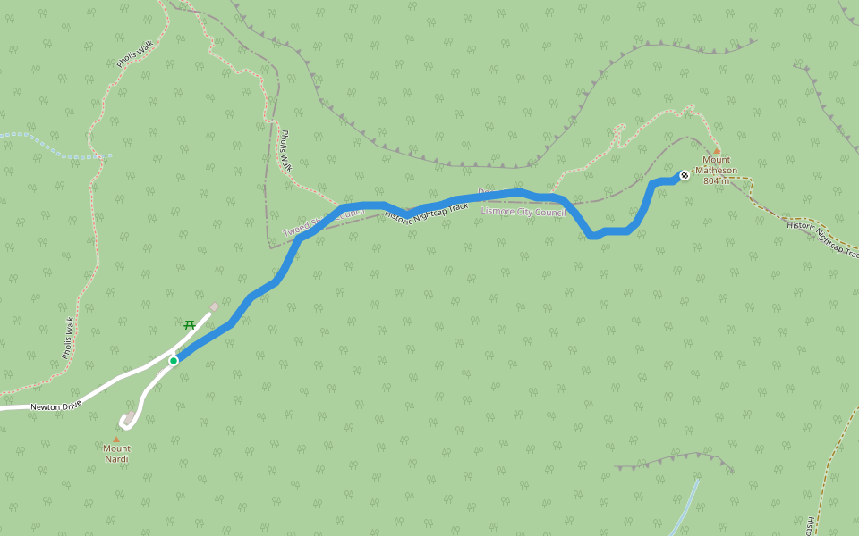 Historic Nightcap Track walking route map in Nightcap