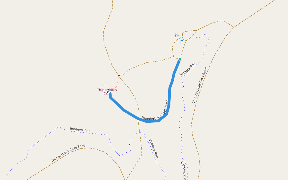 Thunderbolts Cave Track walking route map in Black Mountain