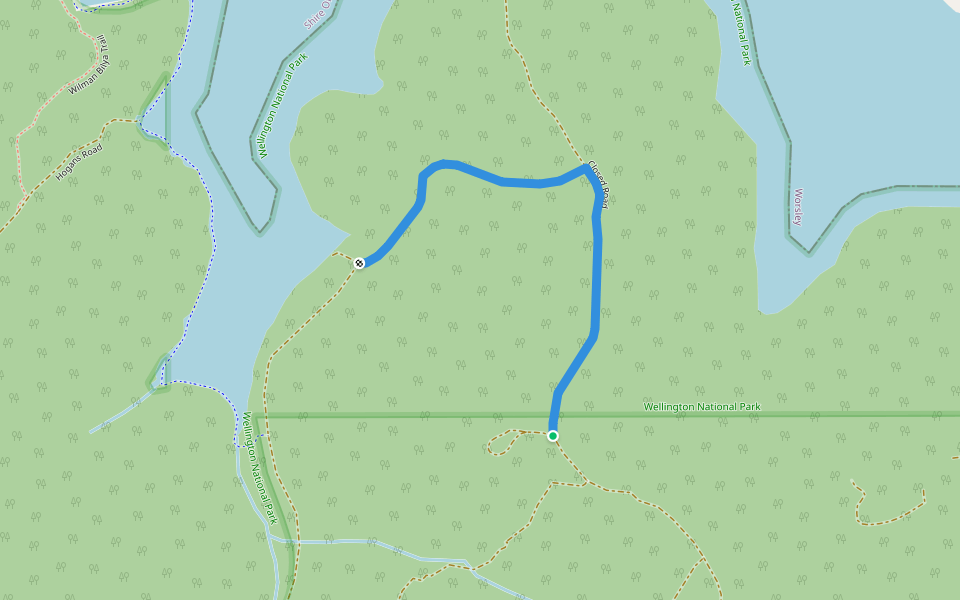 Closed Road walking route map in Wellington Forest
