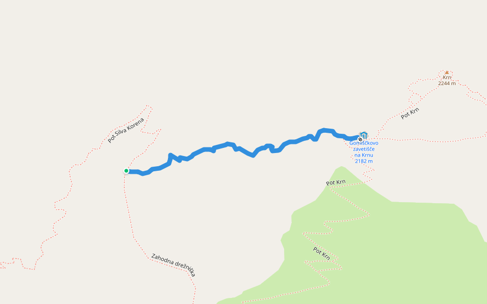 Via ferrata Silvana Korena walking route map in Koseč