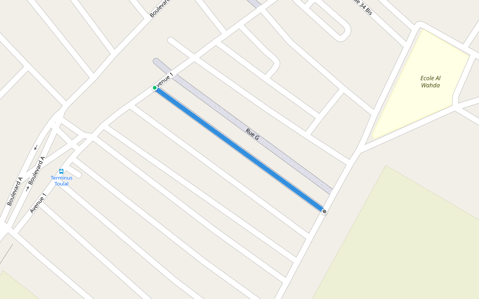 Rue H walking route map in Toulal