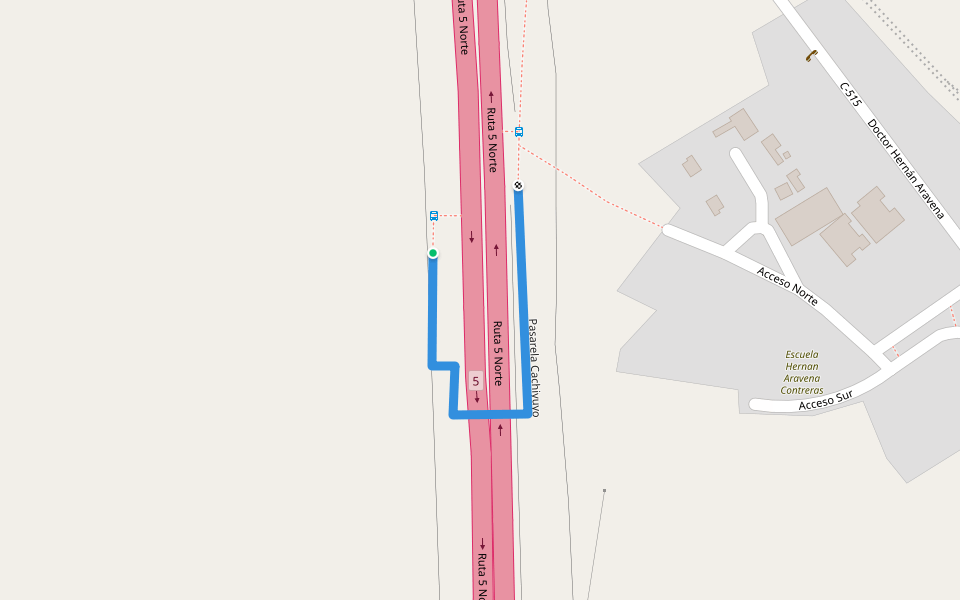 Pasarela Cachiyuyo walking route map in Cachiyuyo