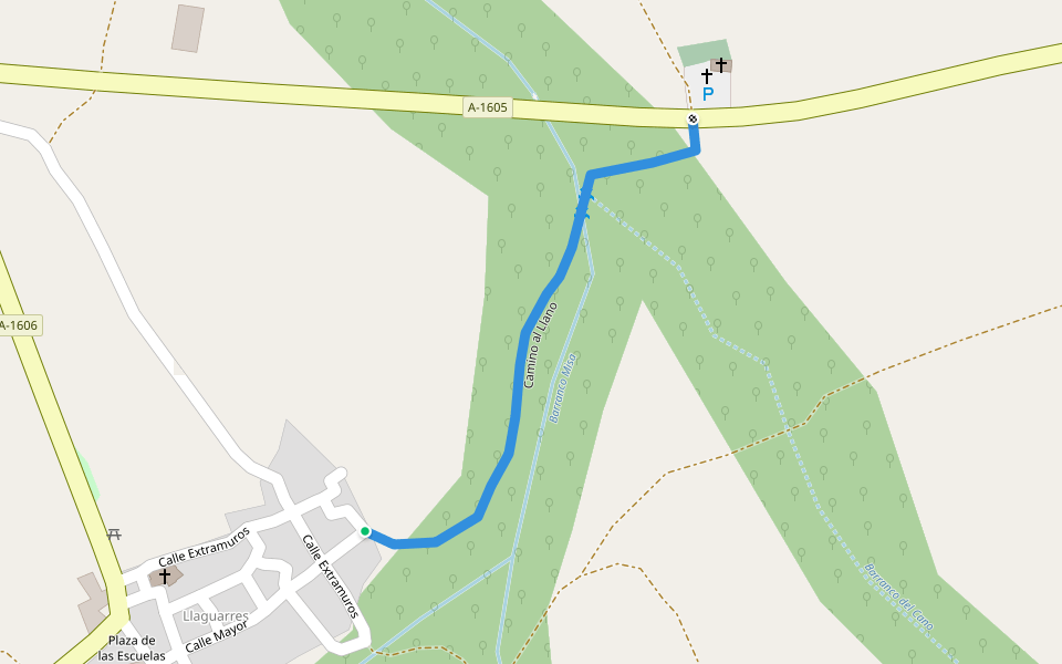 Camino al Llano walking route map in Laguarres