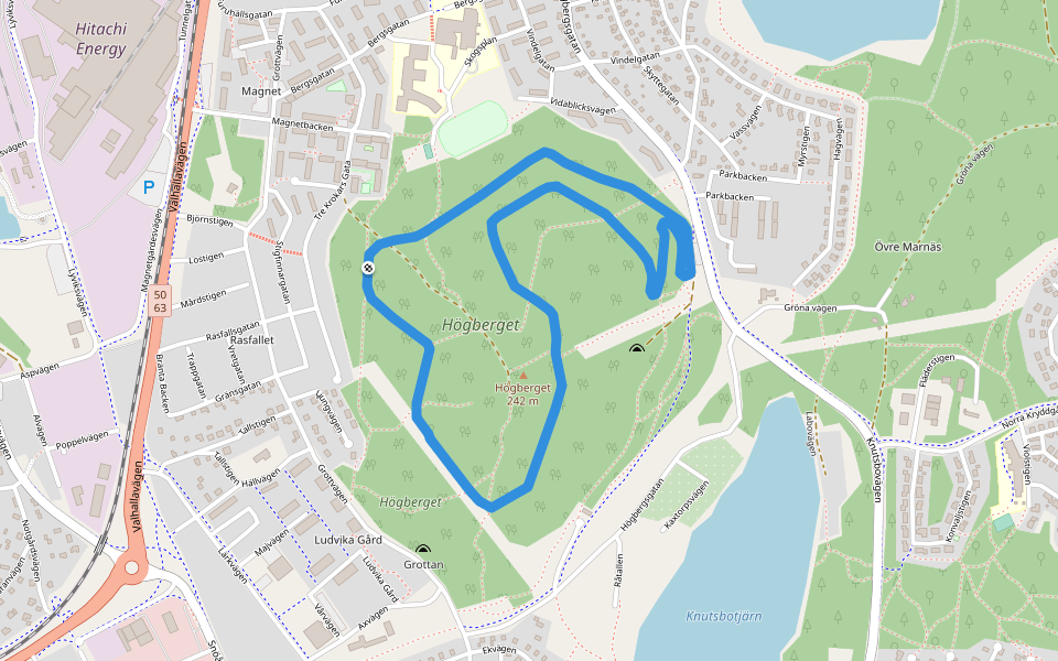 Högberget walking route map in Ludvika