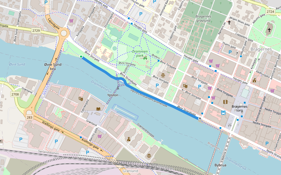 Sigurd Christiansens promenade walking route map in Drammen