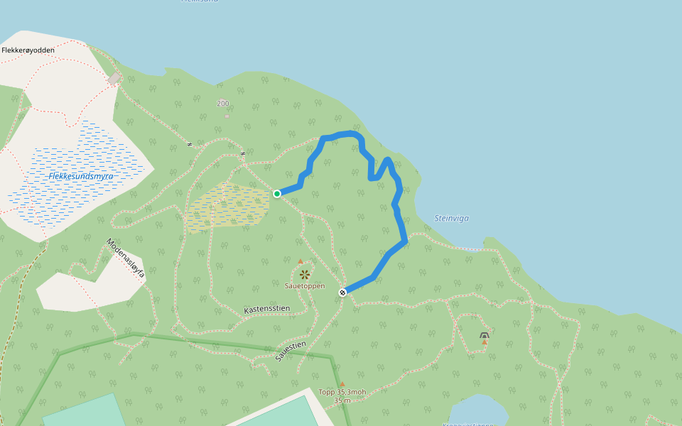 Flekkesund kystløype walking route map in Skålevik