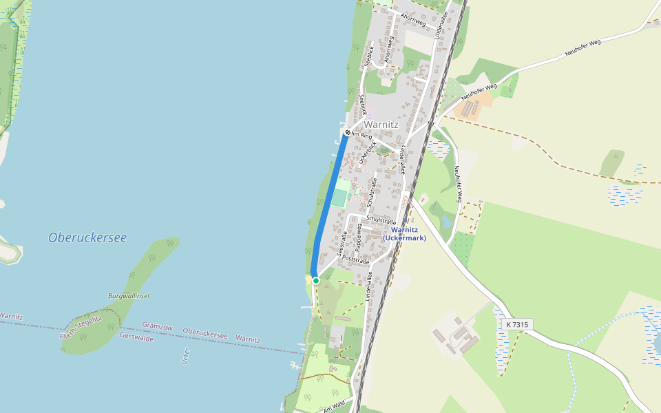 Uckerpromenade walking route map in Oberuckersee