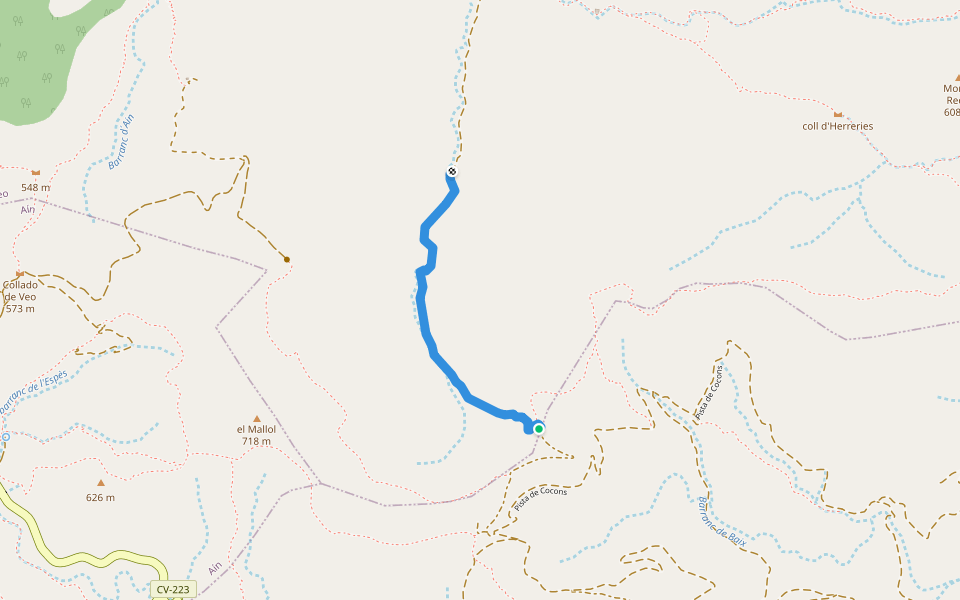 Senda de Cocons a Tales walking route map in Eslida
