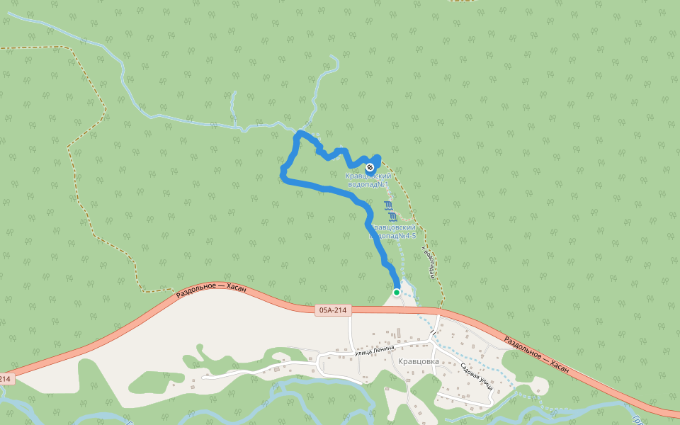 к водопадам сверху walking route map in Kravtsovka