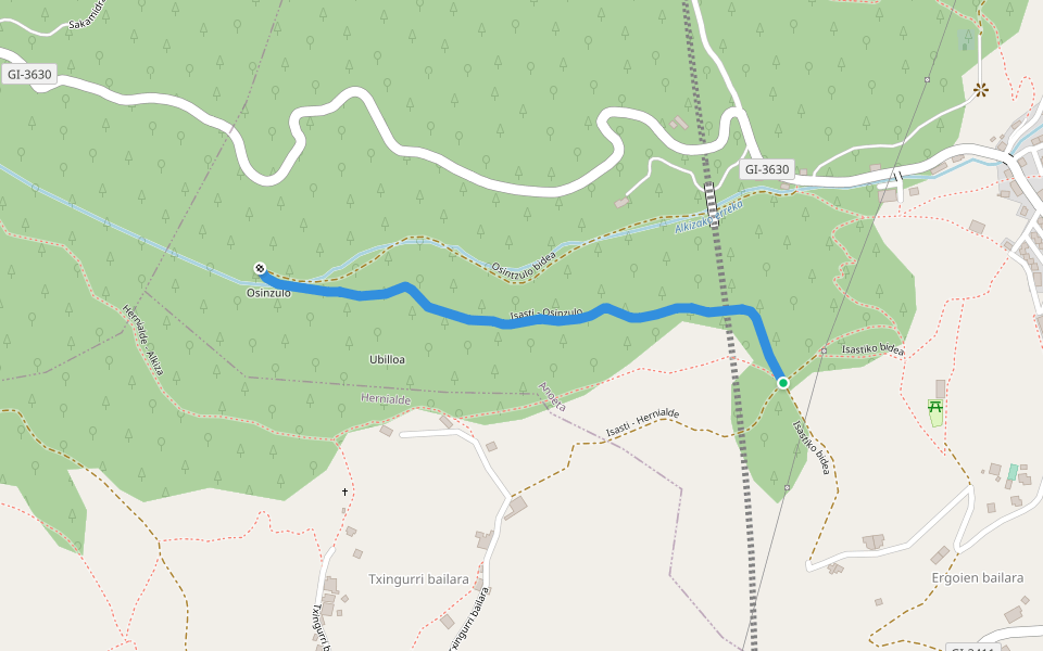 Isasti - Osinzulo walking route map in Anoeta