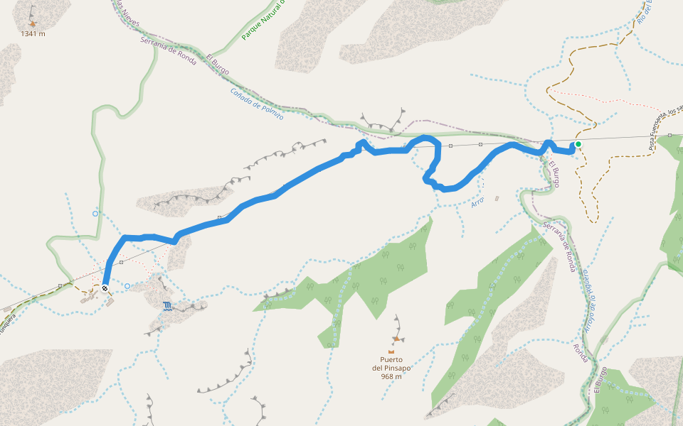 Pista Fuensanta, los sauces walking route map in El Burgo