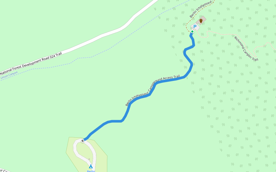 Berlin Ichthyosaur Campground Access Trail walking route map in Austin