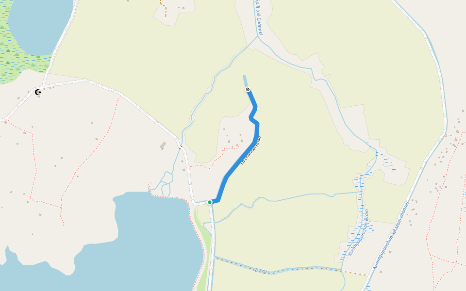 Lb channel Road walking route map in Kinniya