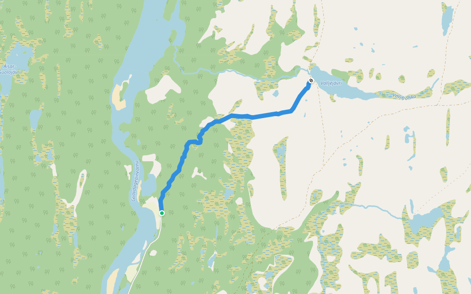 Válljejávri walking route map in Vuolle Maze