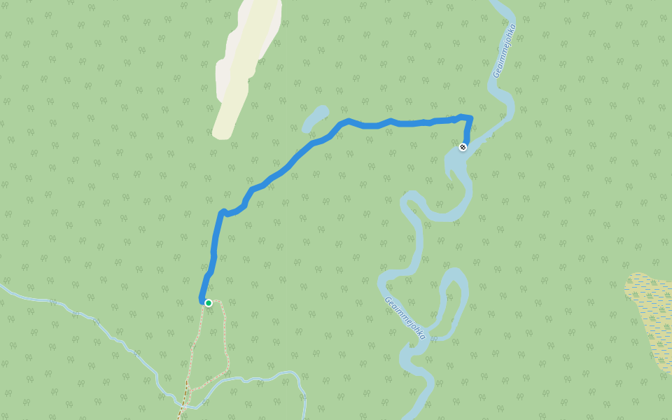 Geaimmejohka - stien til fossen walking route map in Assebakte