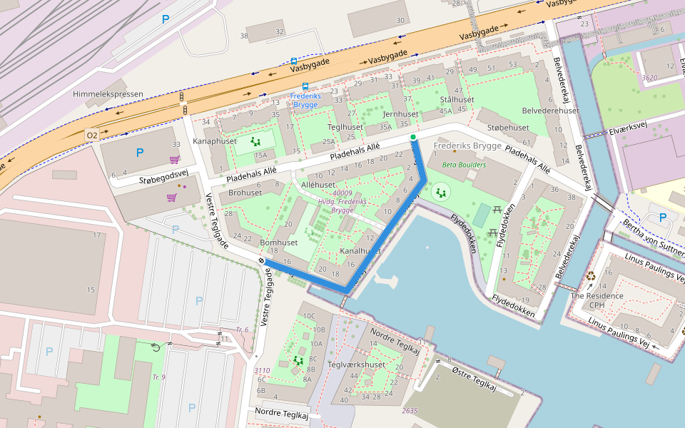 Kulvej walking route map in København