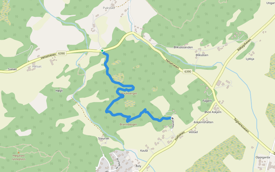 Haukberget-stien walking route map in Stadsbygd