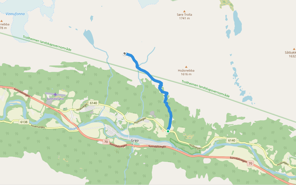 Hoåslia walking route map in Grøa
