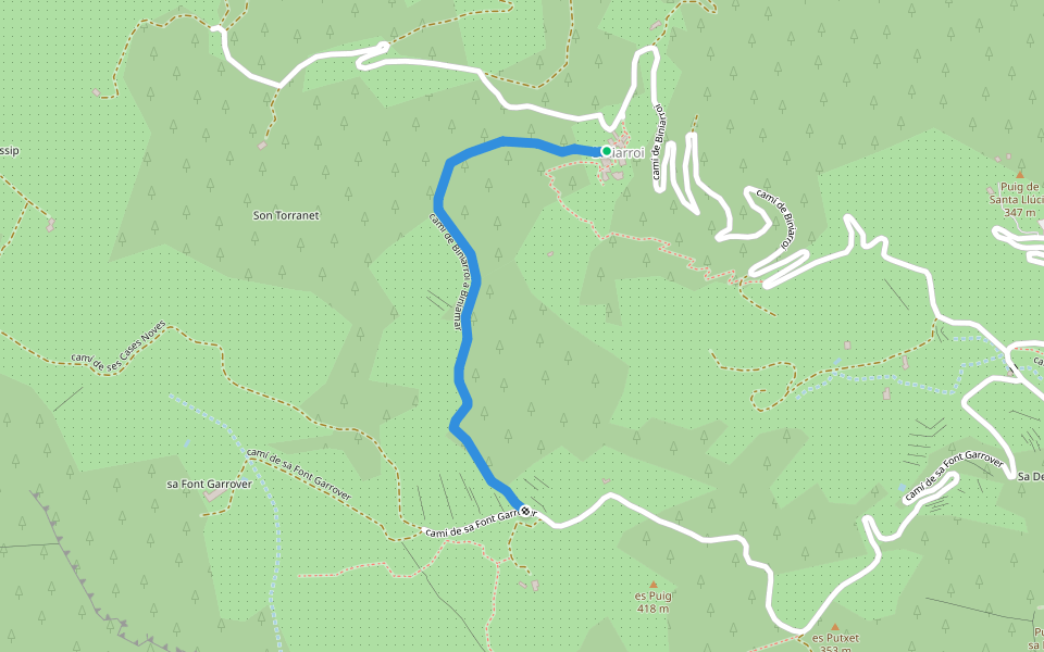 camí de Biniarroi a Biniamar walking route map in Biniarroi