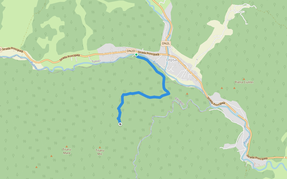 Lepsa - Tisaru hike path (blue dot) walking route map in Lepșa