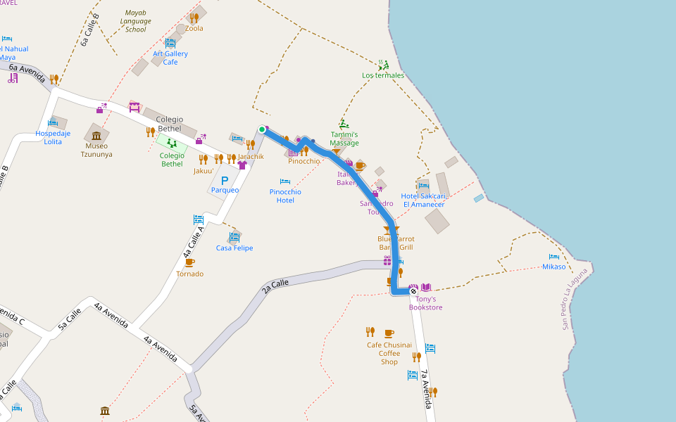 7a Avenida walking route map in San Pedro La Laguna