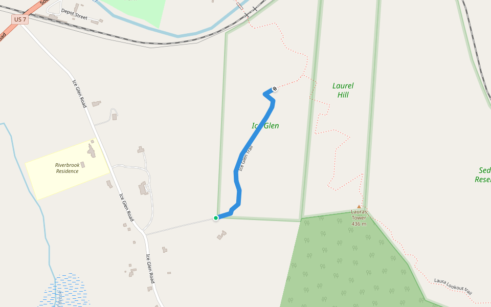 Ice Glen Trail walking route map in Stockbridge