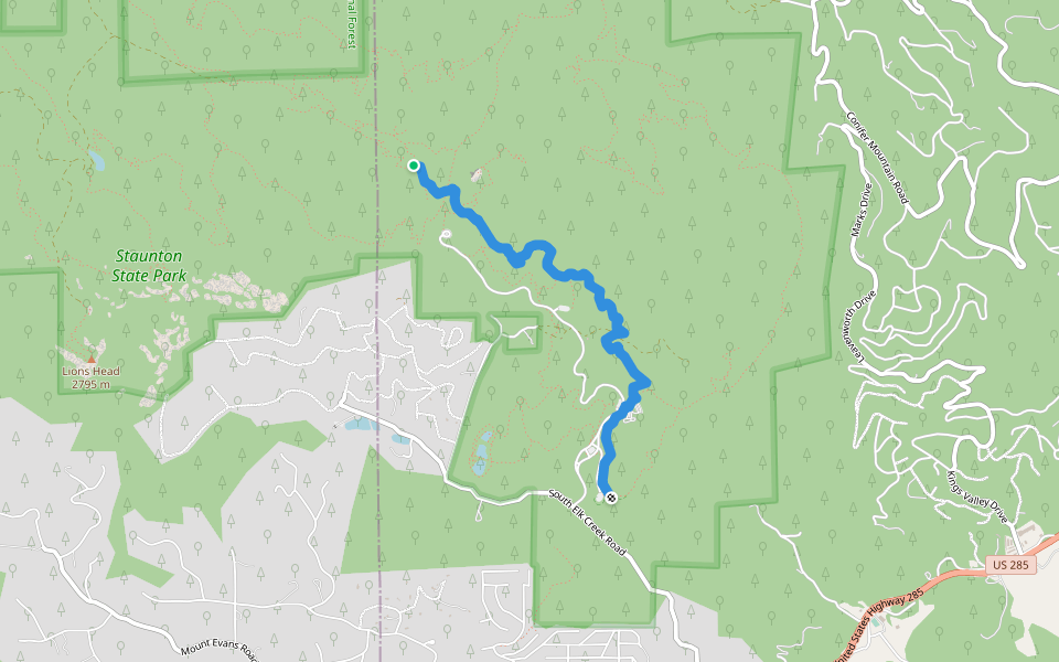 Staunton Ranch Trail walking route map in Conifer