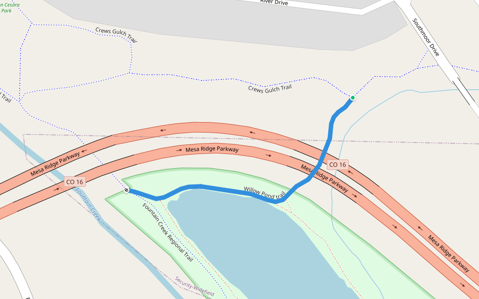 Willow Pond trail walking route map in Fountain