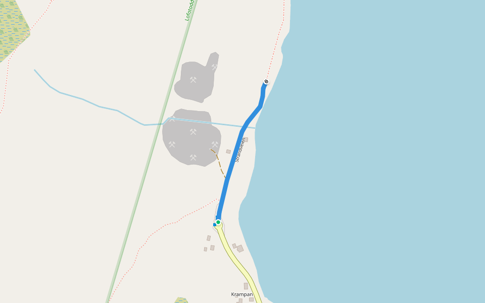 Strandveien walking route map in Fredvang