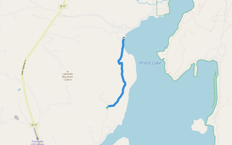 Reeder Bay Trail walking route map in Priest River