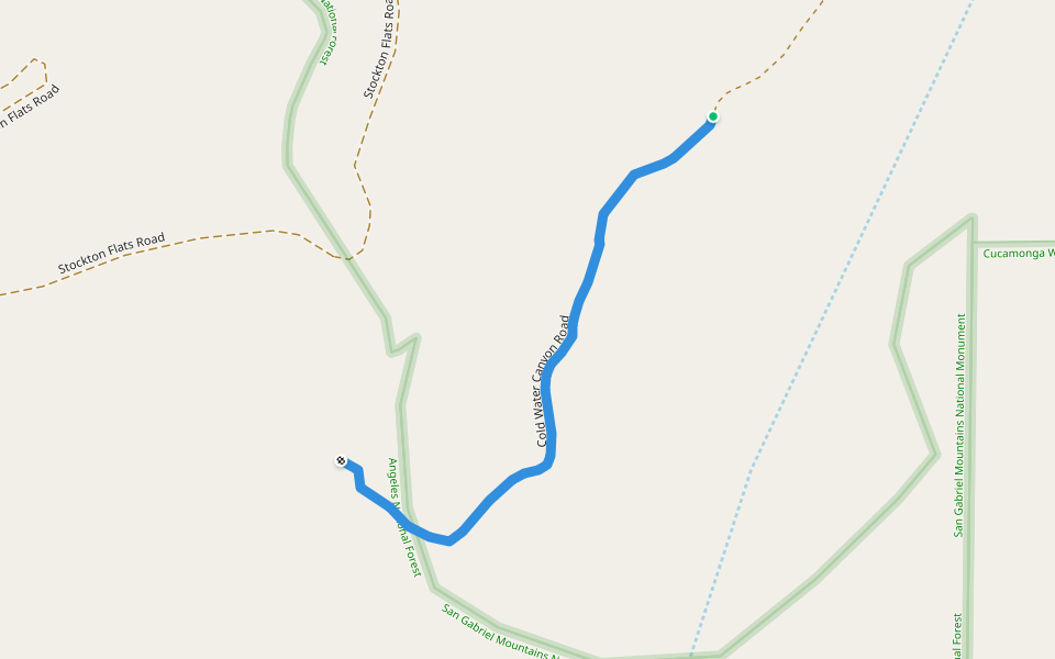 Cold Water Canyon Road walking route map in Lytle Creek