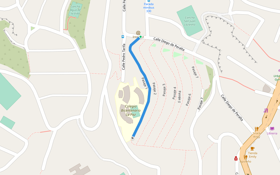 Pasaje 1 walking route map in La Paz