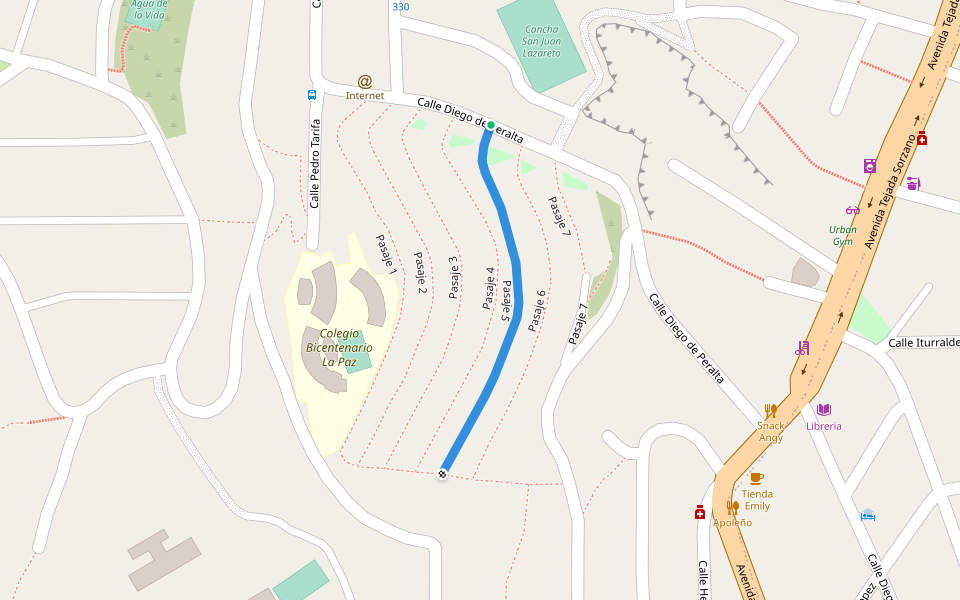 Pasaje 5 walking route map in La Paz