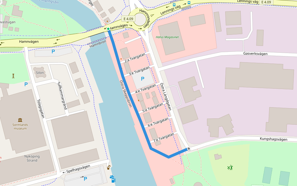 Östra Skeppsbron walking route map in Eskilstuna